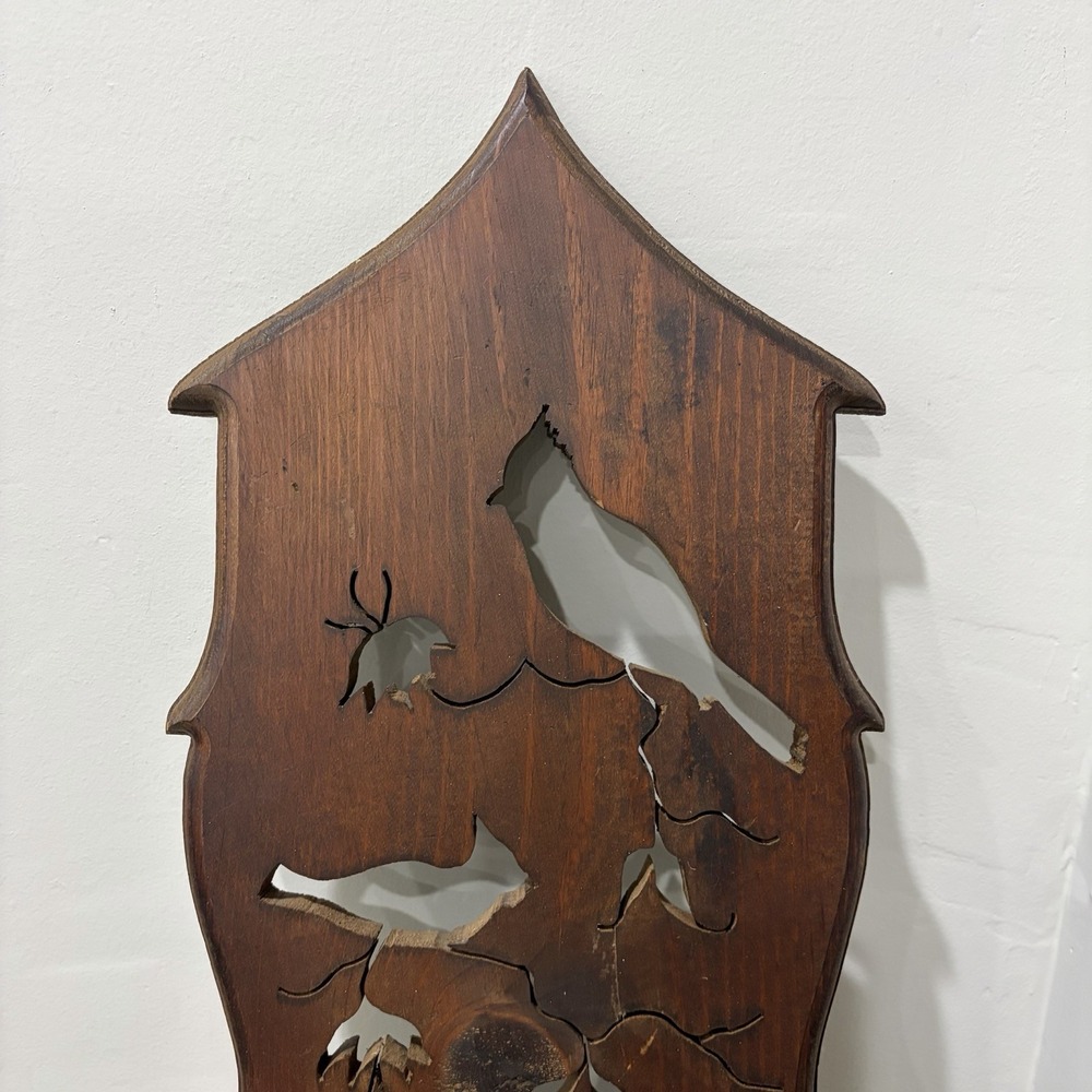 Vintage Carved Wood Scroll Saw Cut-Out Wall Hanging Cardinal Flower Shelf Boho - Picture 4 of 7